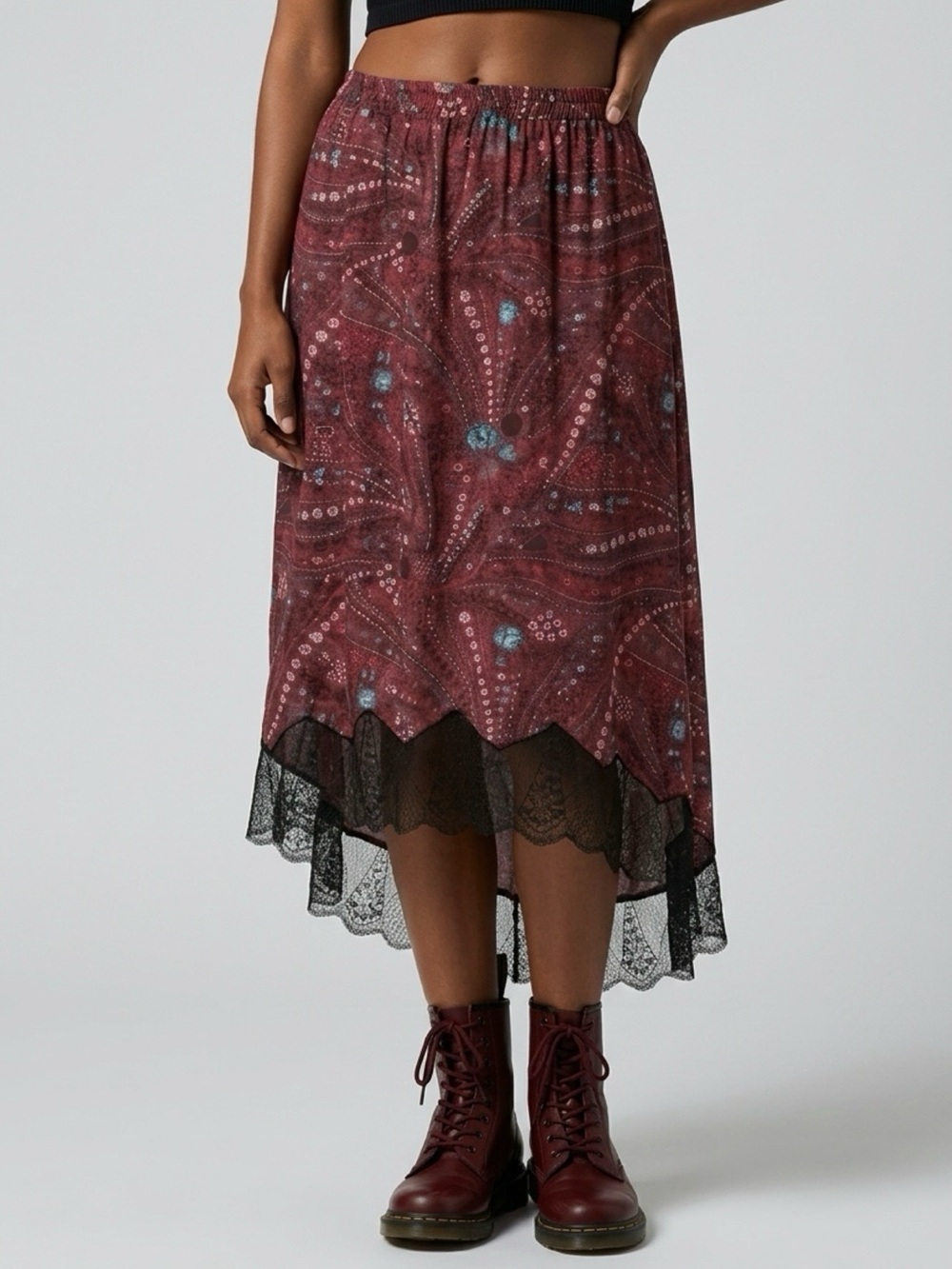 ZADIG & VOLTAIRE Joslin Psyche Flowy Midi Skirt Sz M Lace Fairy Grunge Boho